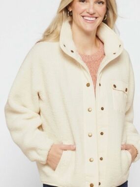 Barbour Callaly Fleece Aran Jacket Womens Sz US 14 Large Cream Teddy Sherpa Cozy
